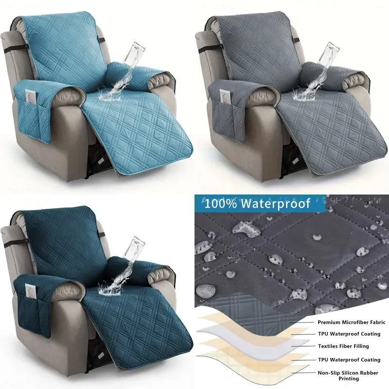 1pc 100% Waterproof Recliner Chair Cover Non Slip with Pocket Pet Scratch Resistant Sofa Slipcover Washable Furniture