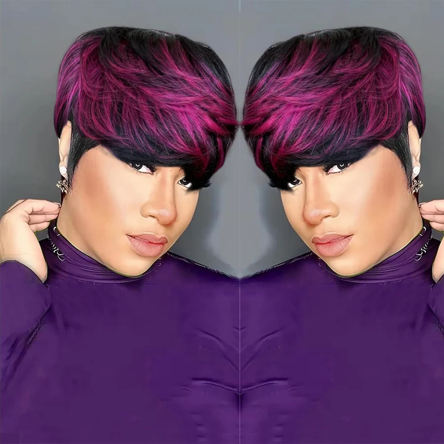 

Straight Pixie Cut Wig 6inch Human Hair Full Machine Made Wig Short Layered Style for Women Comfortable Fit Wig