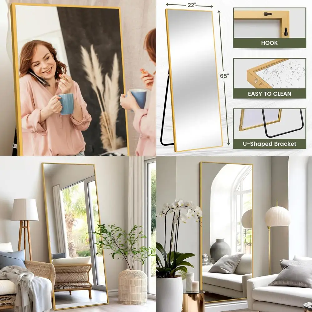

Large 65x22 Rectangle Wall Mirror, Aluminum Frame, Standing or Hanging for Bedroom