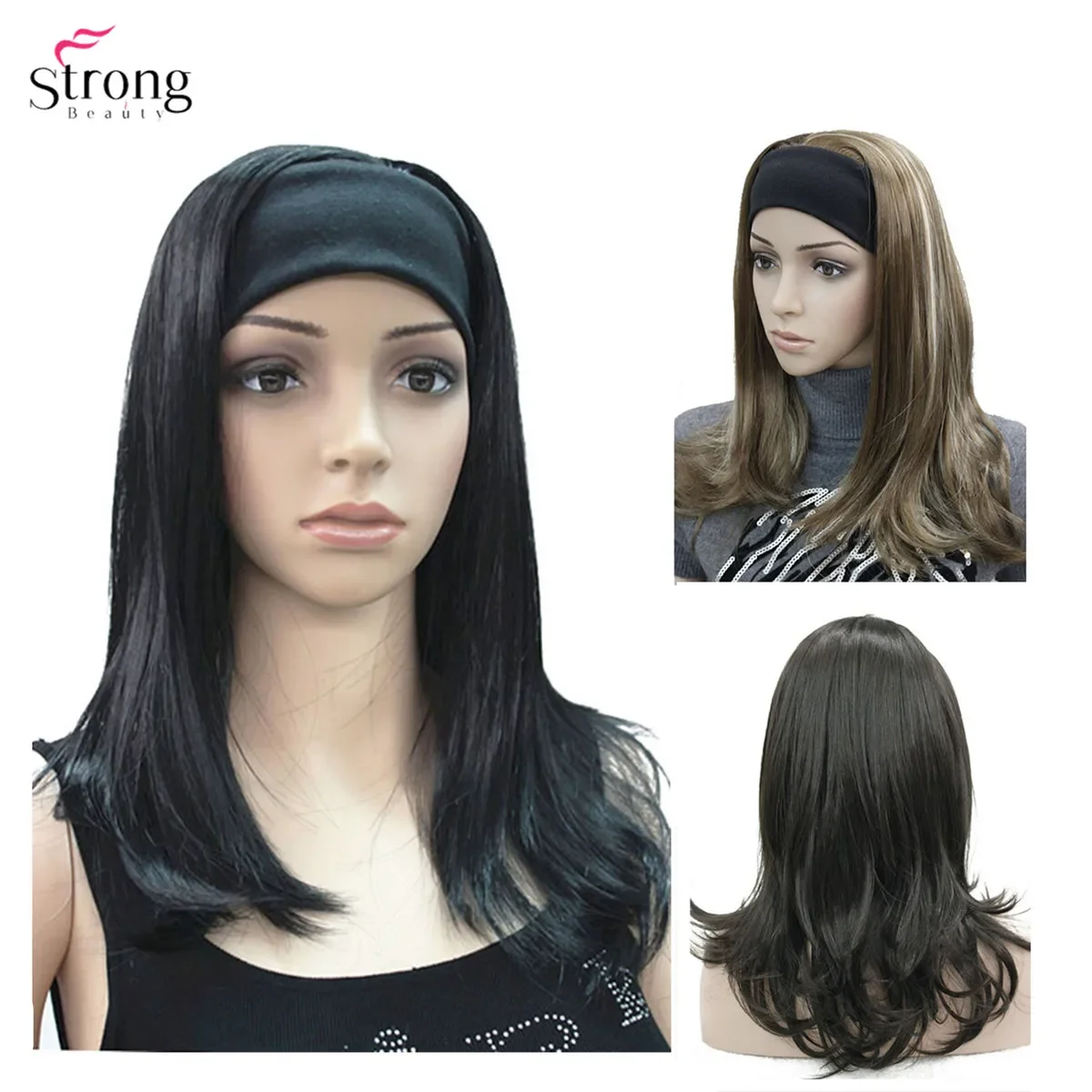 

Headband Wigs Women Synthetic Hair Wig with Headband Long Curly Hair Blonde/Black Natural Wigs 22 inch