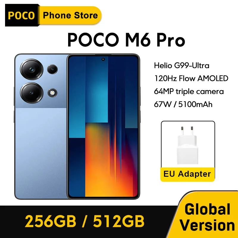 Global Version POCO M6 Pro Smartphone Helio G99 Ultra 64MP Triple Camera 67W turbo charging 5000mAh battery 120Hz AMOLED Display