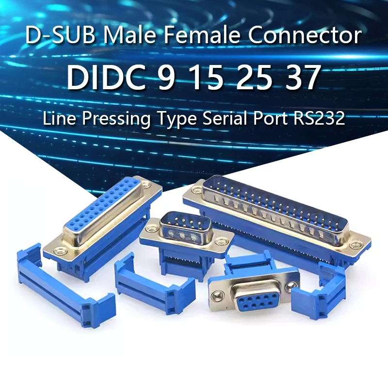 D-SUB DIDC 9 15 25 37Pin DB9 DB15 DB25 DB37 Male Female Head Line Pressing Type Connector D SUB Serial Port Connector RS232