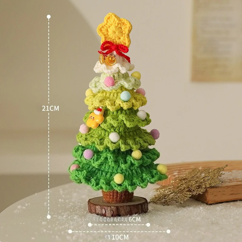 Christmas Decorations,Crochet Mini Desk Ornaments,Festive Scene Layout Decor,Xmas Tree Accessories,Hand‑knitted Holiday Decor