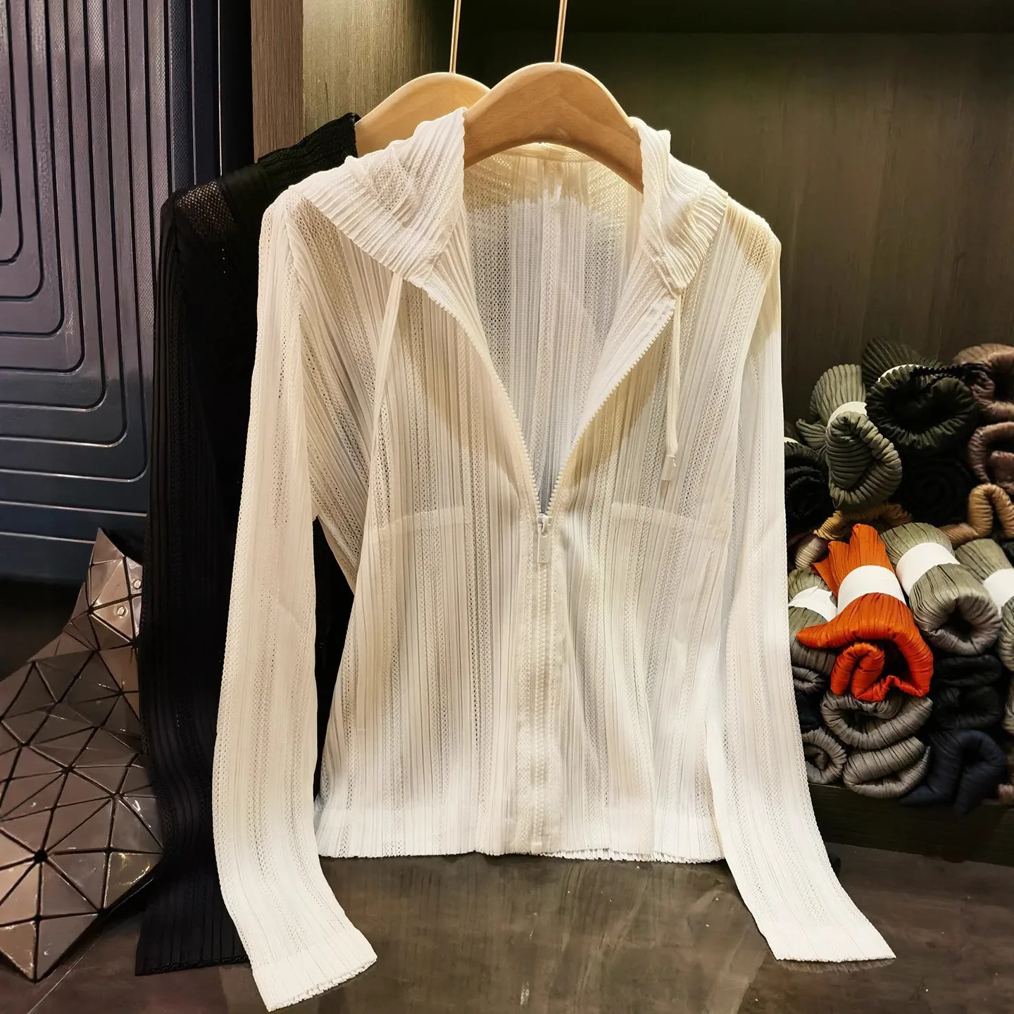 

‌Miyake Pleated Korean Style Women's Jacket Premium Polyester Wrinkle-Free Pleats Modern Business Casual Oversized Flowy Draped
