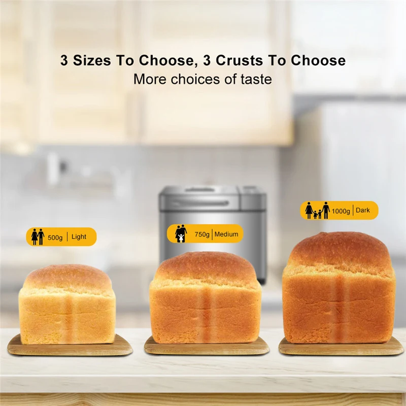 

1KG Bread Maker Stainless Steel Automatic Stir Raw Dough Dispense Fruit/Nut Bake 3 Sizes Toaster 17-in-1 Bread Machine