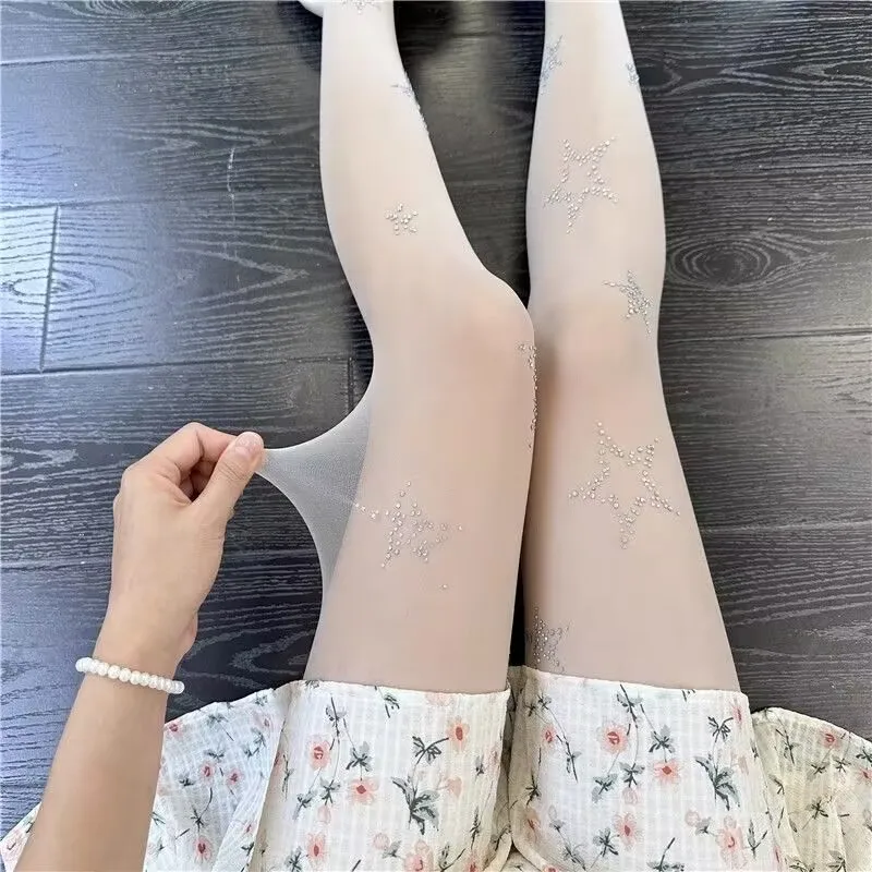 

Черные колготки-чулки с звездами из страз, белые чулки Pure Desire, любой крой