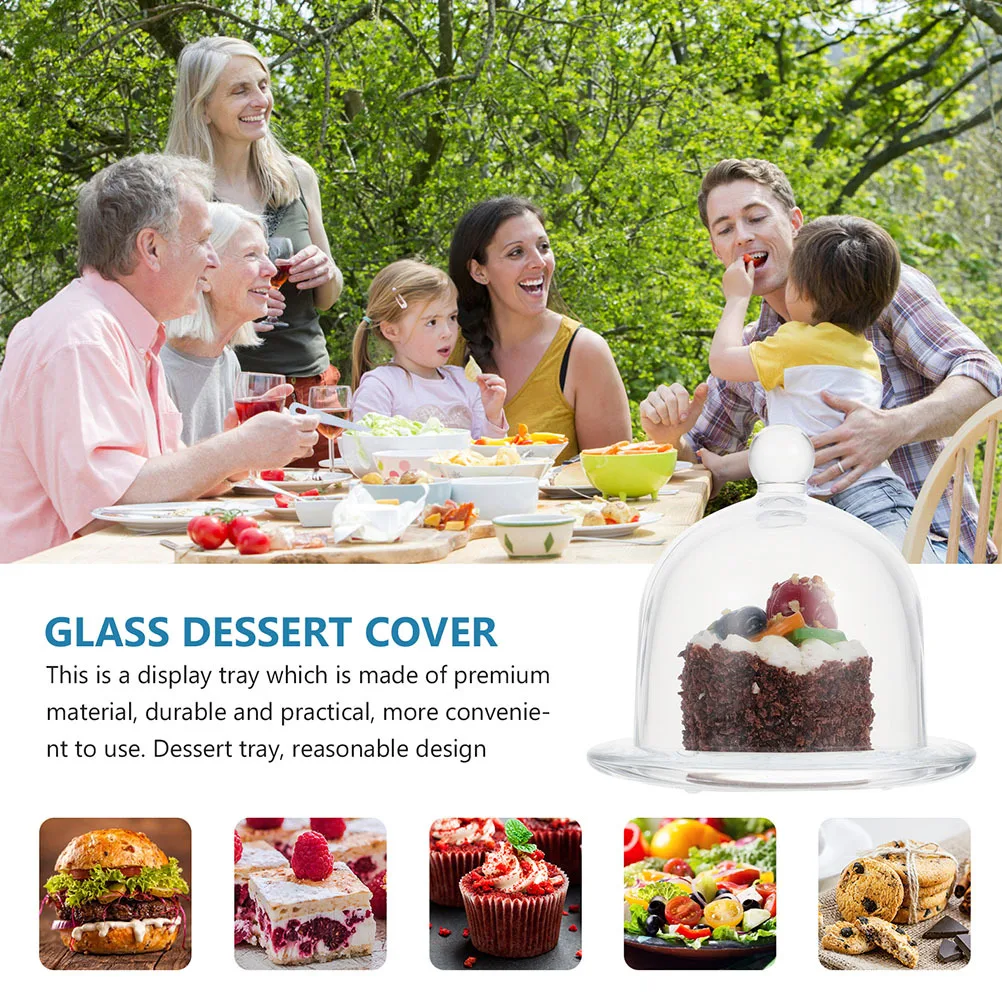 

2Pcs Dustproof Cake Display Tray Glass Cupcake Stand Covered Cake Tray Clear Dessert Plate Glass Cupcake Stand