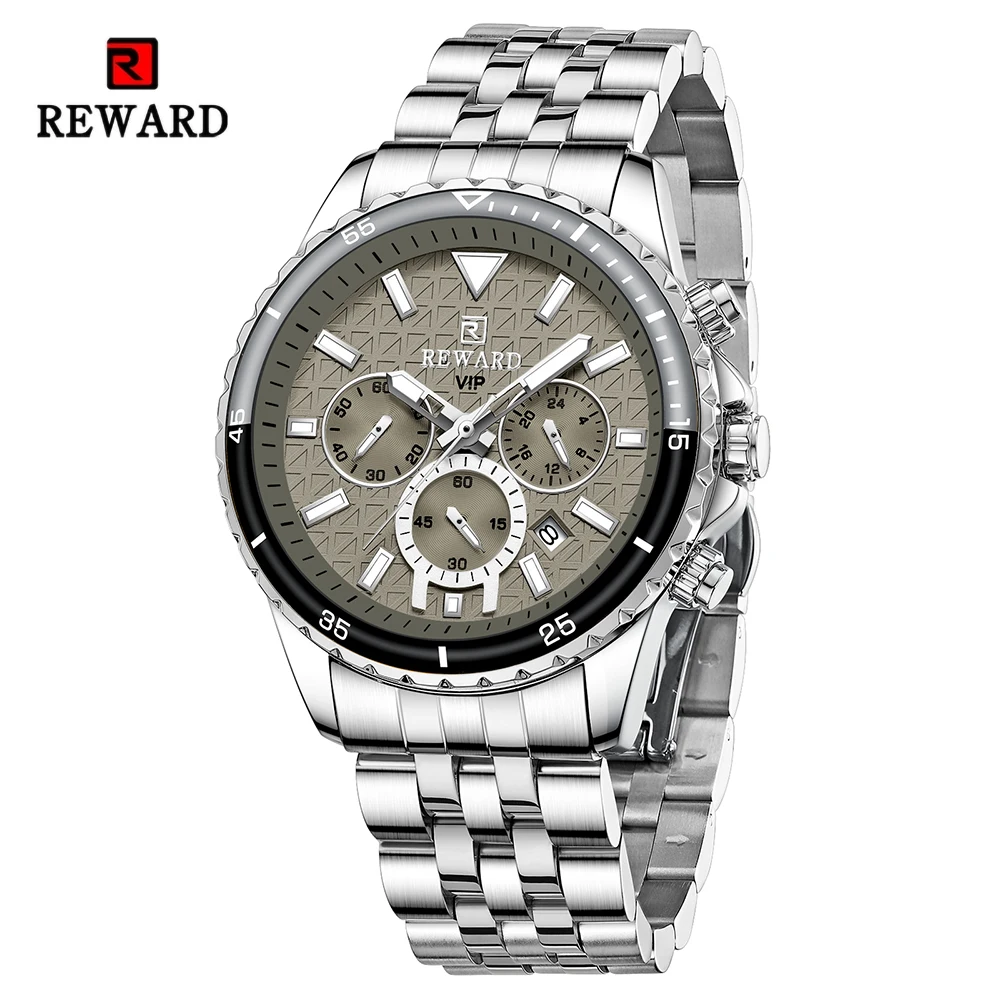 REWARD Mens Watches for Man Fashion Quartz Wristwatch Calendar Luminous Waterproof Chronograph Sport Wrist Watch