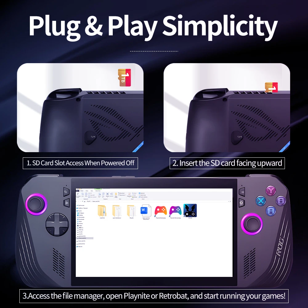 بطاقة الألعاب لـ ROG ALLY/ROG ALLY X/WIN PC المحمولة مع 42400 + ألعاب لـ PS3/PS2/Switch/Wii/SNES/N64 وبطاقة ذاكرة ألعاب الكمبيوتر