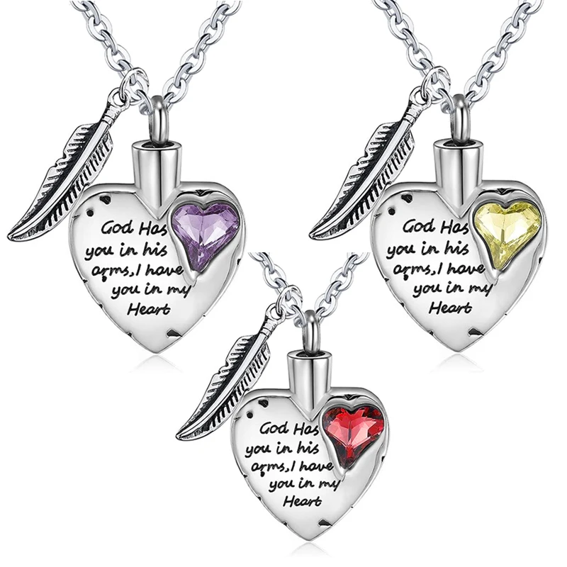 

Heart Urn Necklace for Human Ashes 12 Color Birthstones Cremation Jewelry with wings Cremation Necklace for Ashes