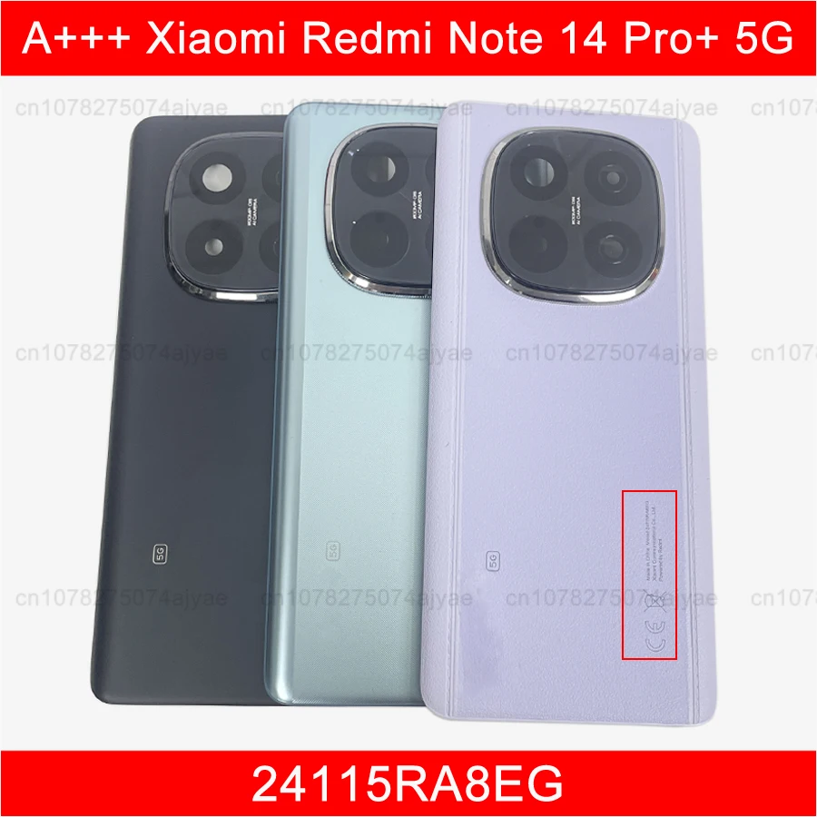 Note 14Pro+ A+++ Back Glass Cover For Xiaomi Redmi Note 14 Pro+ 5G Plus Battery Door 24115RA8EG Replacement With Camera Frame
