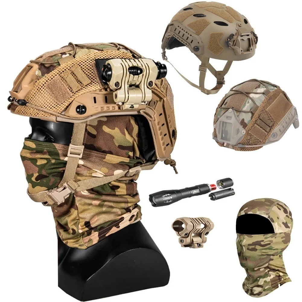 Airsoft Paintball Helmet Set, with Tactical flashlight,Dust Mask Helmet Cover, for Outdoor Hunting Paintball Shooting