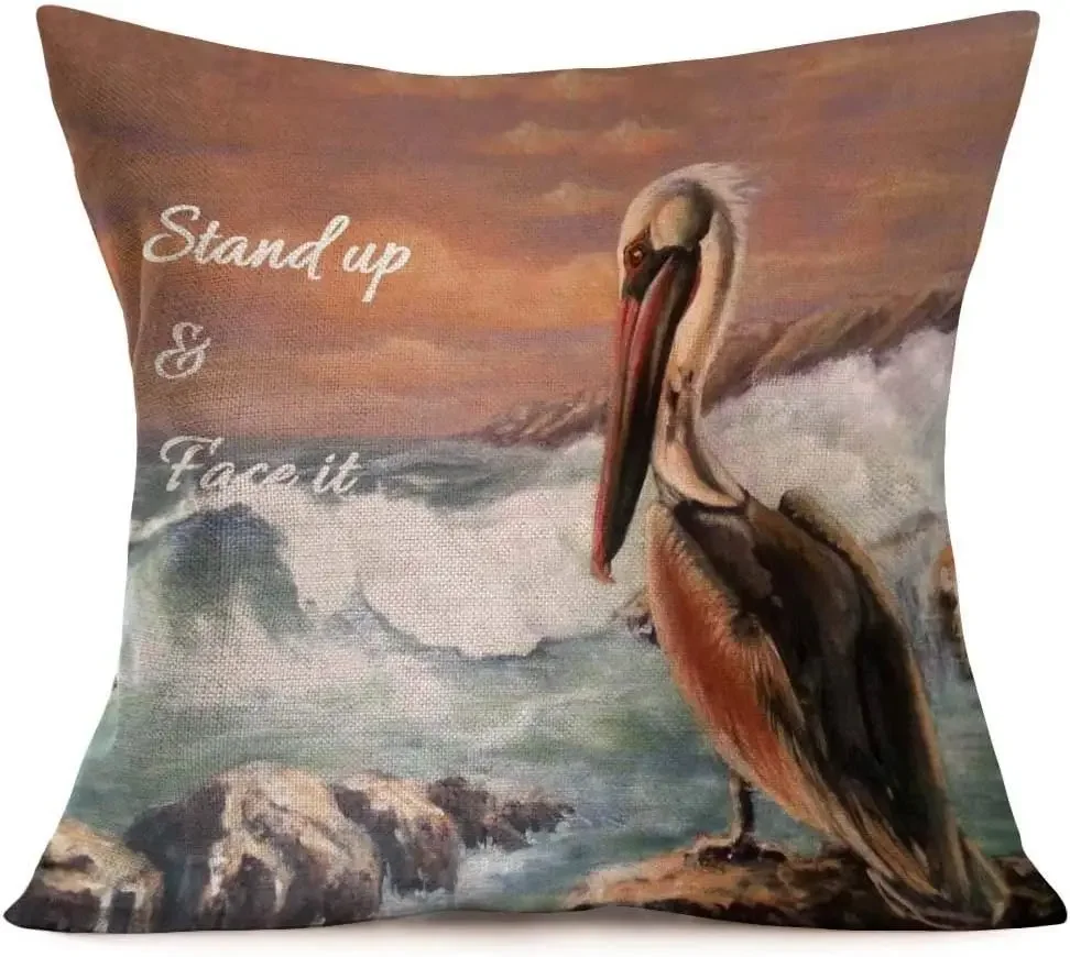 Linen Square Cute Animal Pelican Series Pillow Cover Cushion Cover Home Indoor Sofa Decoration  pillowcases 50x50