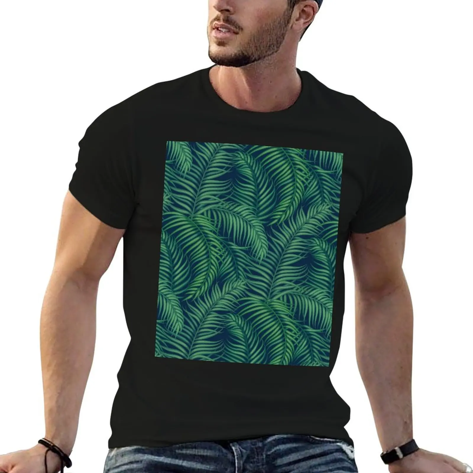 Night Tropical Palm Leaves T-Shirt vintage graphic tee plus size clothes quick drying man t shirt heavy weight t shirts for men