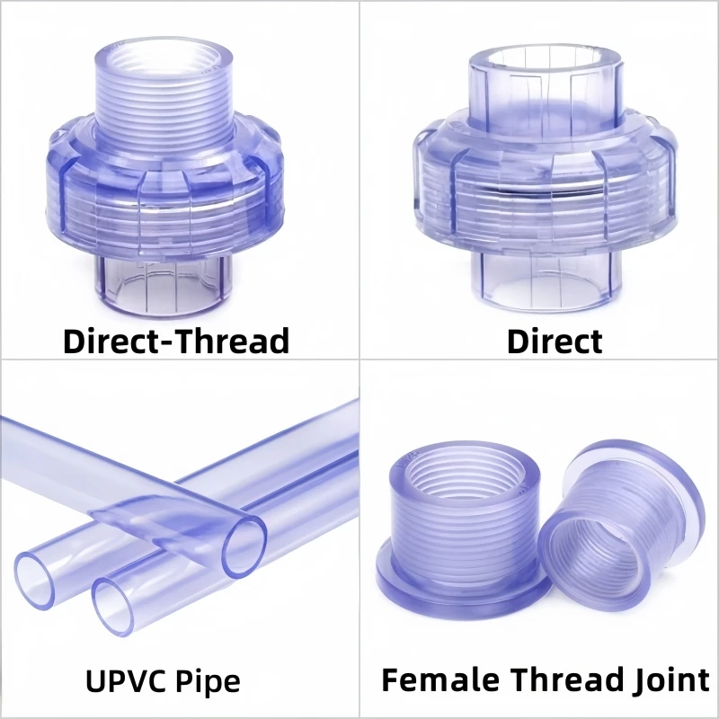 

20~63mm Transparent PVC Pipe Union Connector Irrigation Pipe Fitting Aquarium Fish Tank Drainage Tube Joint Plastic Pipe Fitting