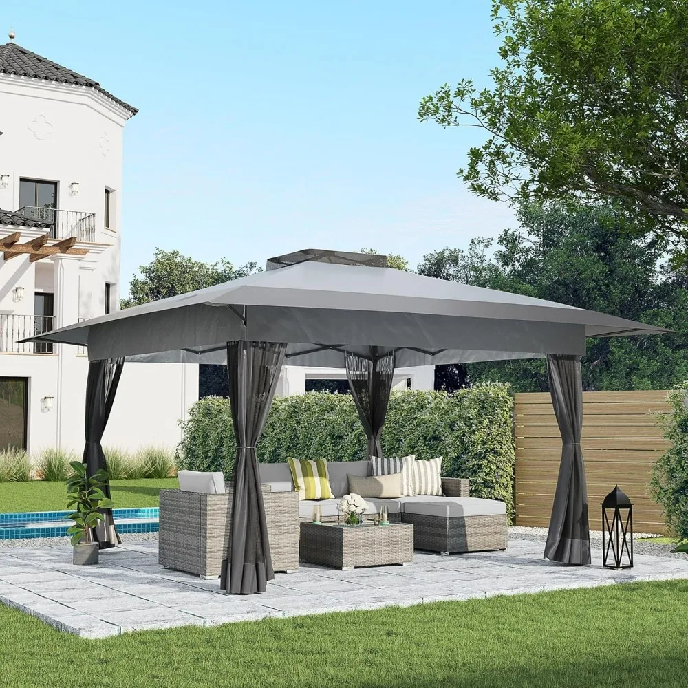 

13’x13’ Pop Up Gazebo, Outdoor Canopy Tent Shade with Metal Frame Mosquito Netting for Patio, Garden, Lawn, Backyard, Grey