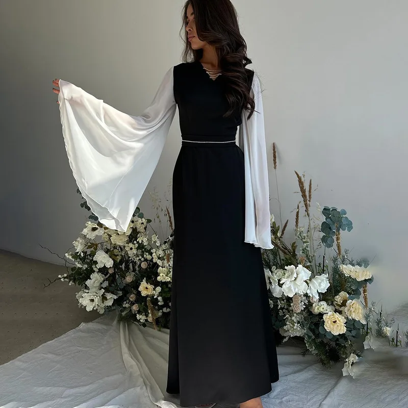

﻿2024 Autumn New Long Dresses Women Flying Sleeve V Neck Dress Female Elegant Fashion Vintage Slim Party Evening Dress Banquet