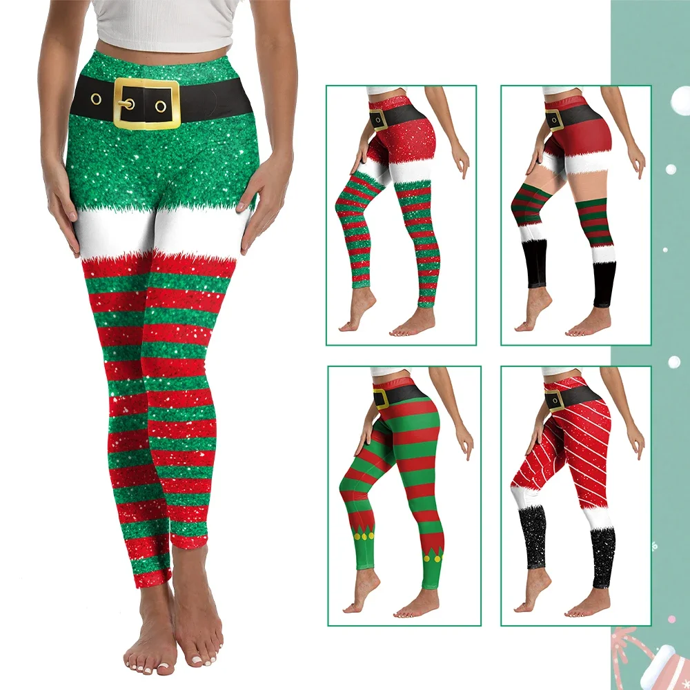 Leggings de noël pour femmes, pantalons de Yoga, d'entraînement, imprimés en 3d, Sexy, taille haute, slim, pantalon extensible de fête
