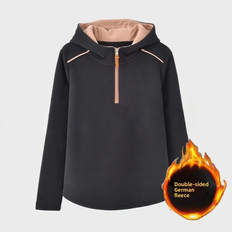 

Warm Double-sided Fce Sweatirt Women's Loose Anti-aging Hooded f-zipped Base Layer irt Top Winter Faion T-irt