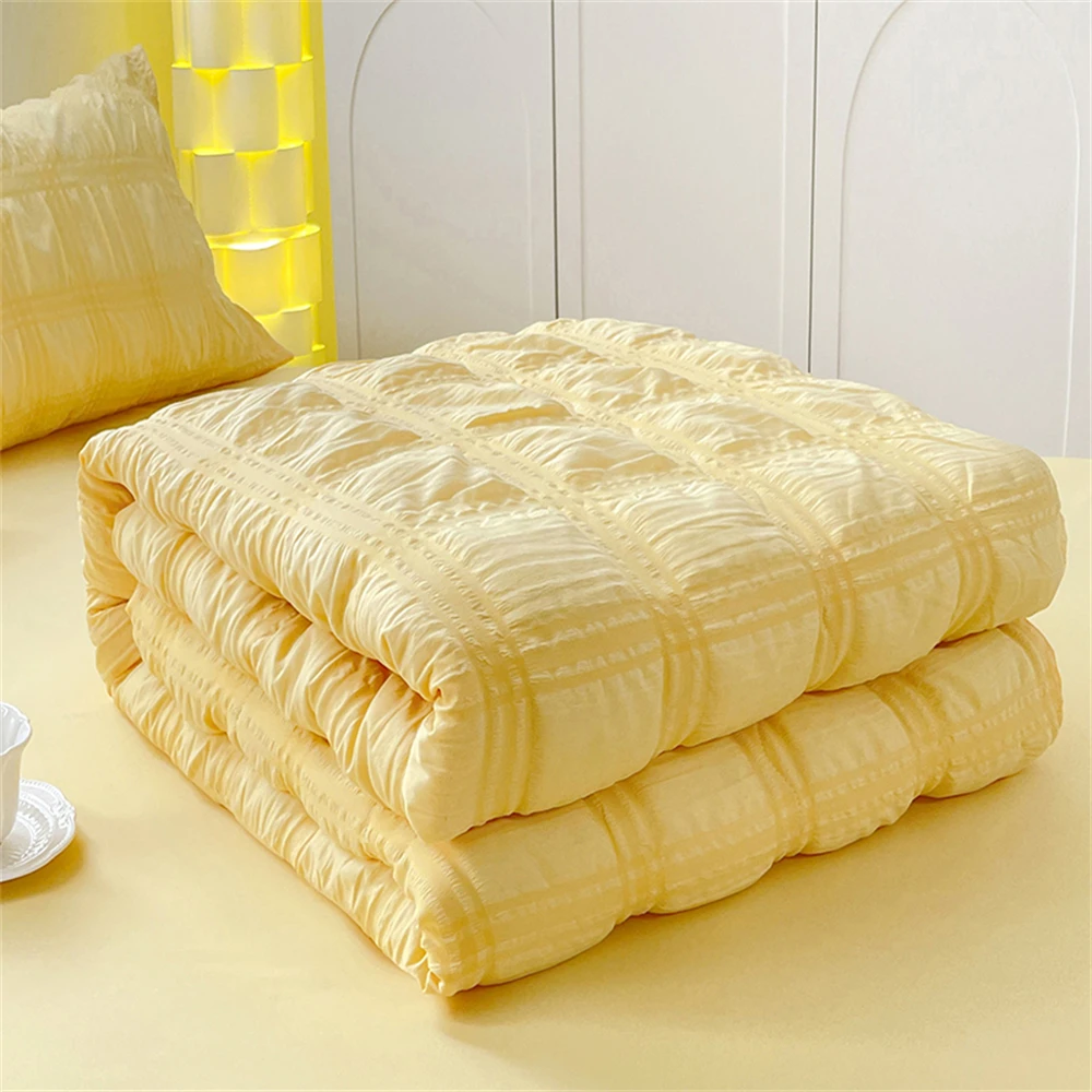 Korean Style Seersucker Summer Quilt Washed Cotton 200x230cm Thin Quilt Air Condition Blanket Bed Duvet Breathable Bedroom Decor