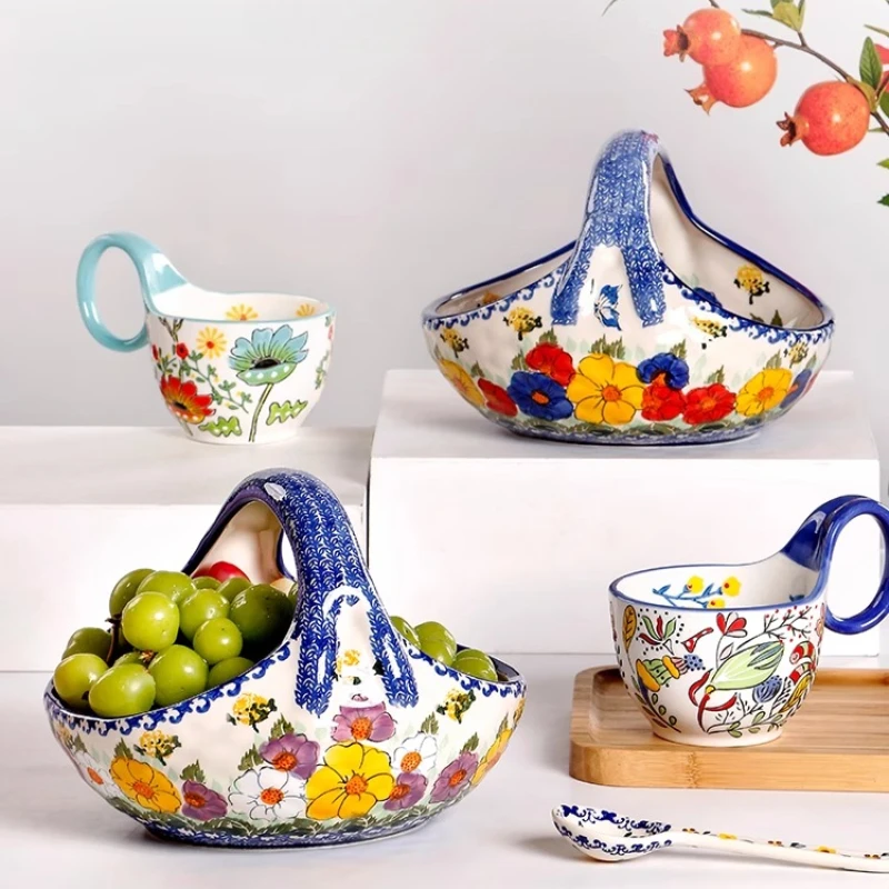 

Creative Ceramic Portable Fruit Basket High Value Living Room Home Candy Snacks Fruit Plate Tableware