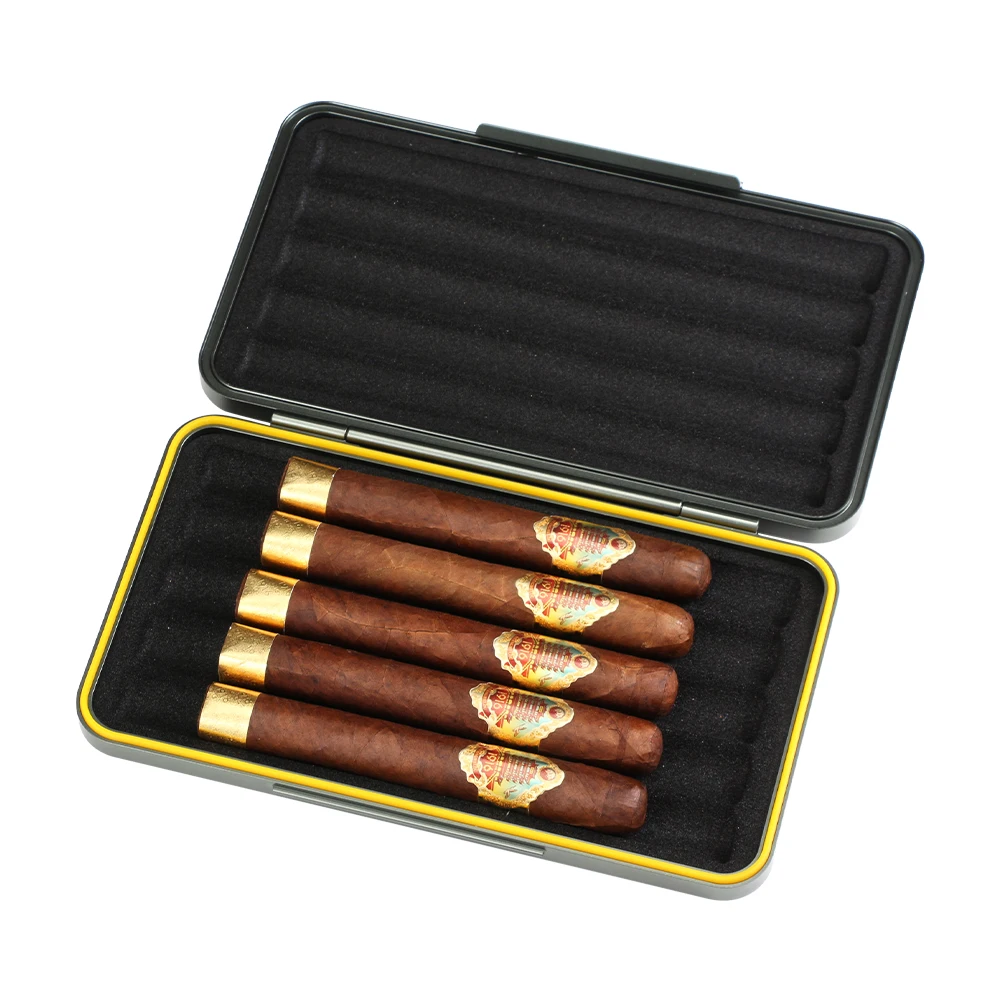 LUBINSKI Portable Cigar Humidor Case Smoking Accessories Gadgets Metal Puro Box Charuto Case Travel With Gift Box