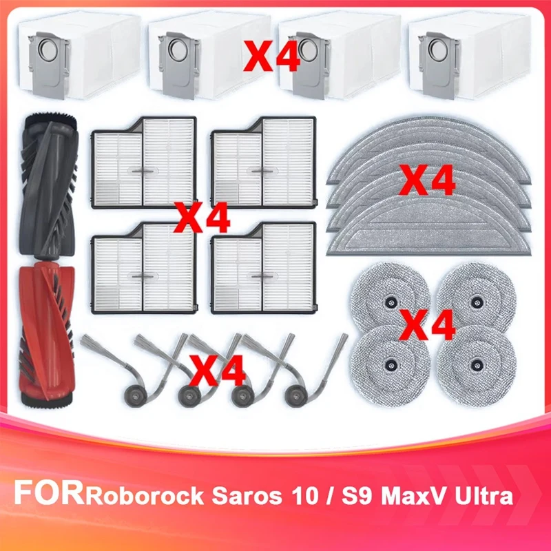 

VVBC-Accessories For Roborock Saros 10 / S9 Maxv Ultra Spare Parts Main Side Brush Hepa Filter Mop Cloth Dust Bag