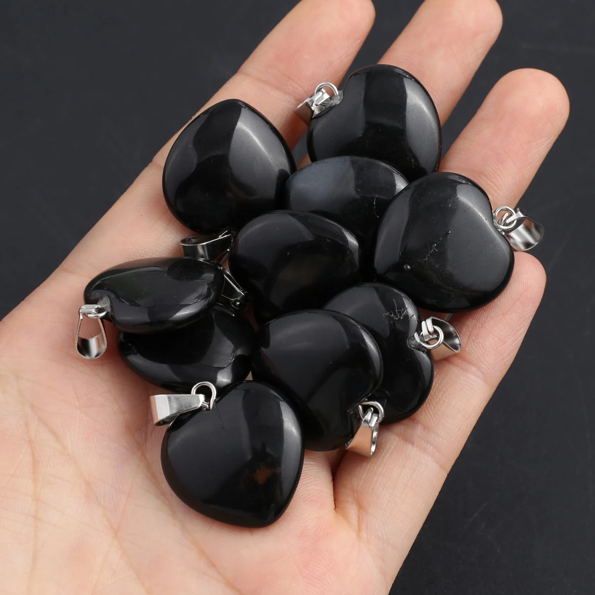 Natural Black Agates Pendant Charm Heart Shape Natural Stone Pendant for Making DIY Jewelry Necklace Earrings Accessory