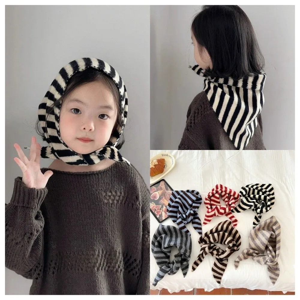 

New Striped Knitted Triangular Scarf Soft Multi-functional Headscarf Coldproof Imitation Wool Shawl Autumn and Winter