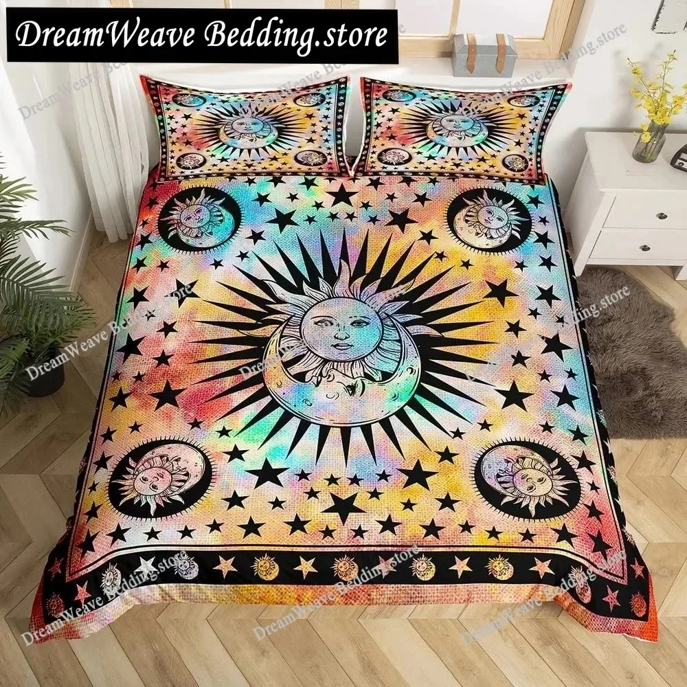 Sun Duvet Cover Colorful Mushrooms Bedding Burning Sun Comforter Cover Halloween Skull Hippie Style Bedding Bedroom Decoration96