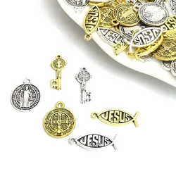 10/15/20pcs Saint Benedict Medallion Alloy Charms DIY Religious Ornaments Supplies Necklace Bracelet Cross Jesus Crafts Pendants