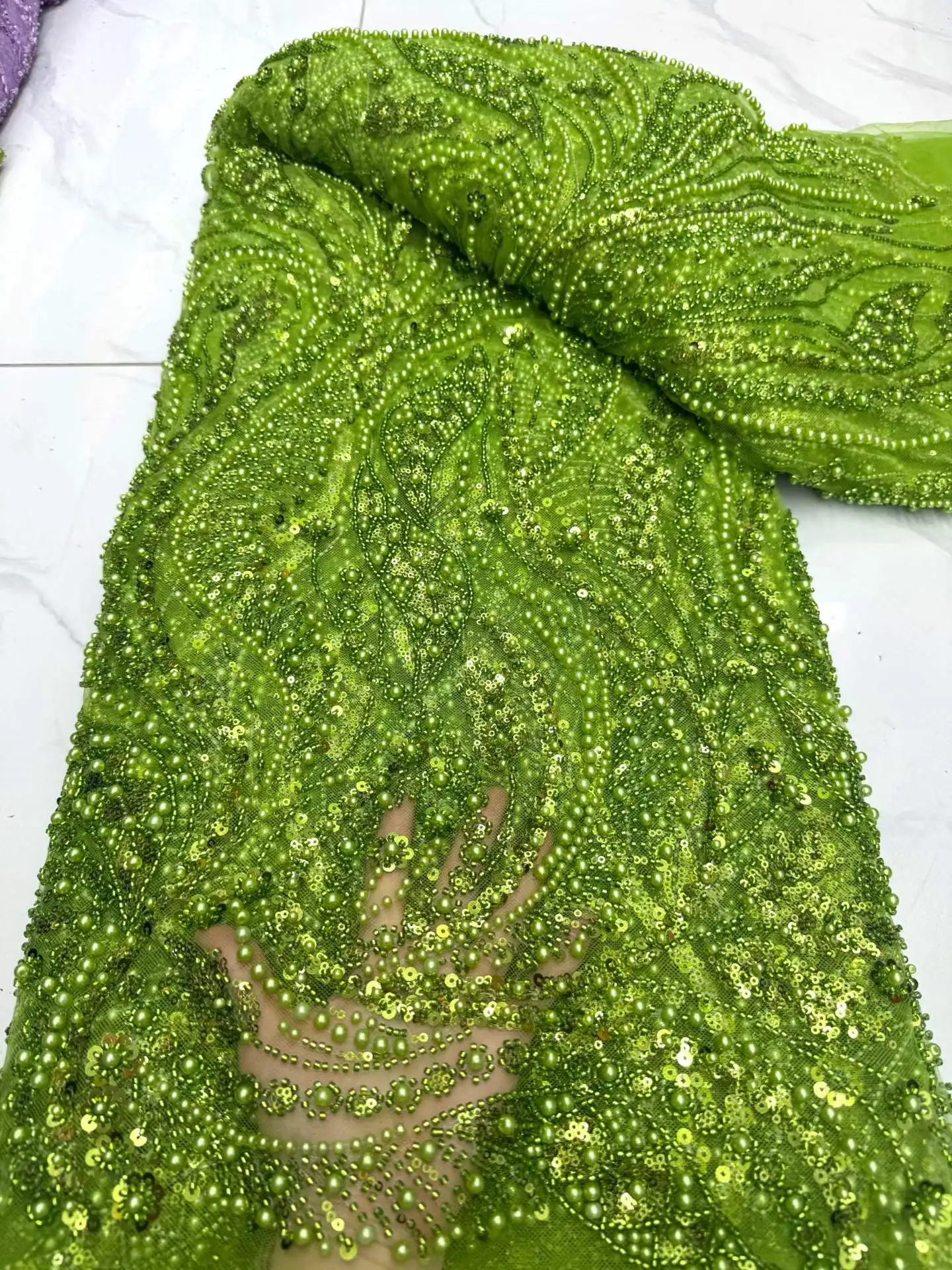 New African Lace Fabric 2026 High Quality Nigerian Lace Beads Sequins French Net Fabric 5 Yards For Sewing Party Wedding Dresses