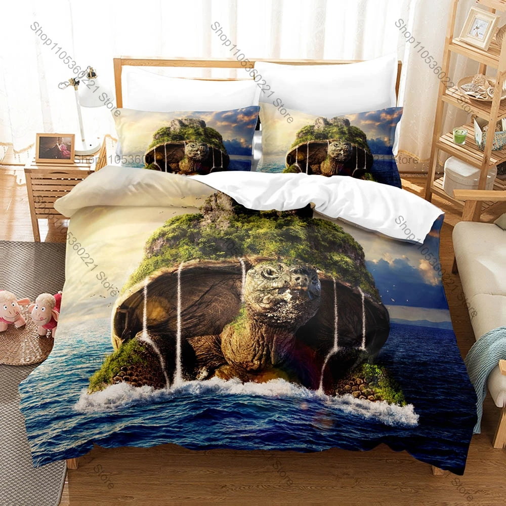 Cool 3 In 1 World Turtles Turtle Island Bedding Set Cute Animal Design Soft Breathable Fabric Home Decoration