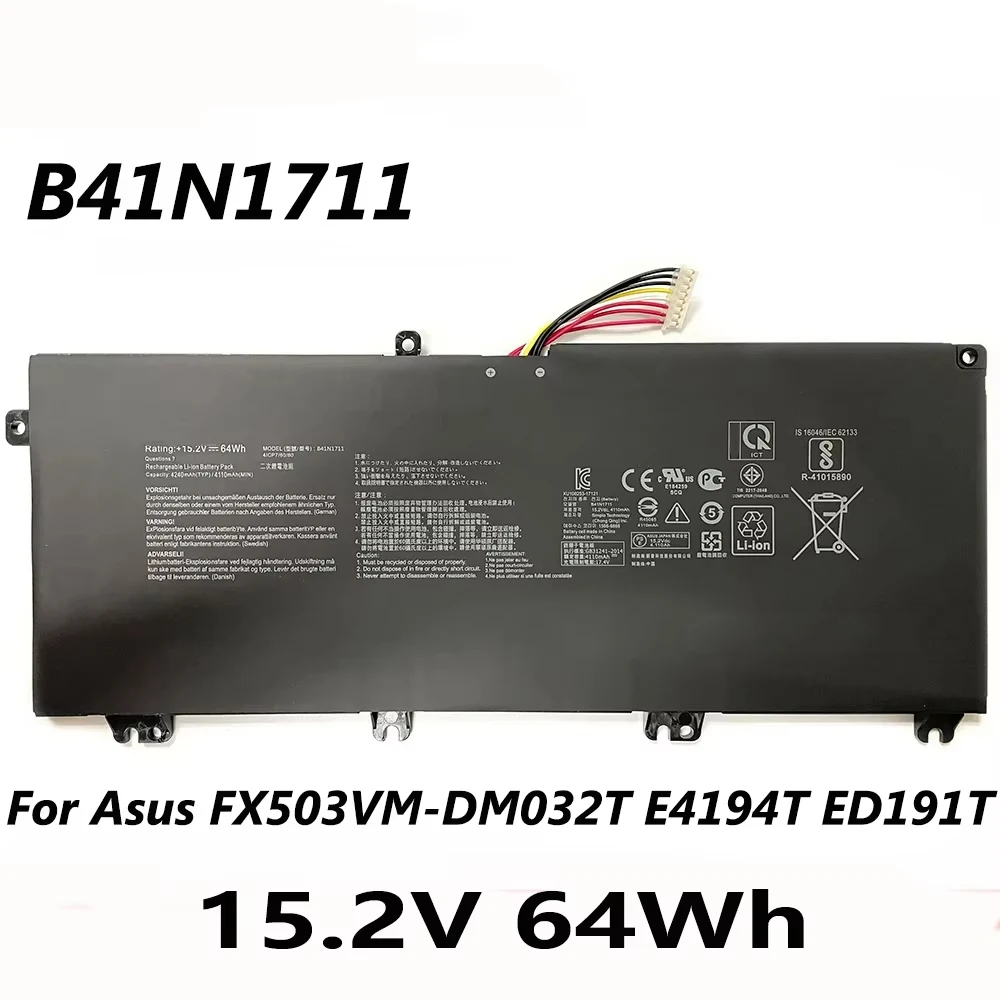 B41N1711 15.2V 64Wh Laptop Battery For Asus FX503VM-DM032T FX63VD E4194T ED191T Rog GL503GE Rog STRIX GL503GE-EN129T EN269T