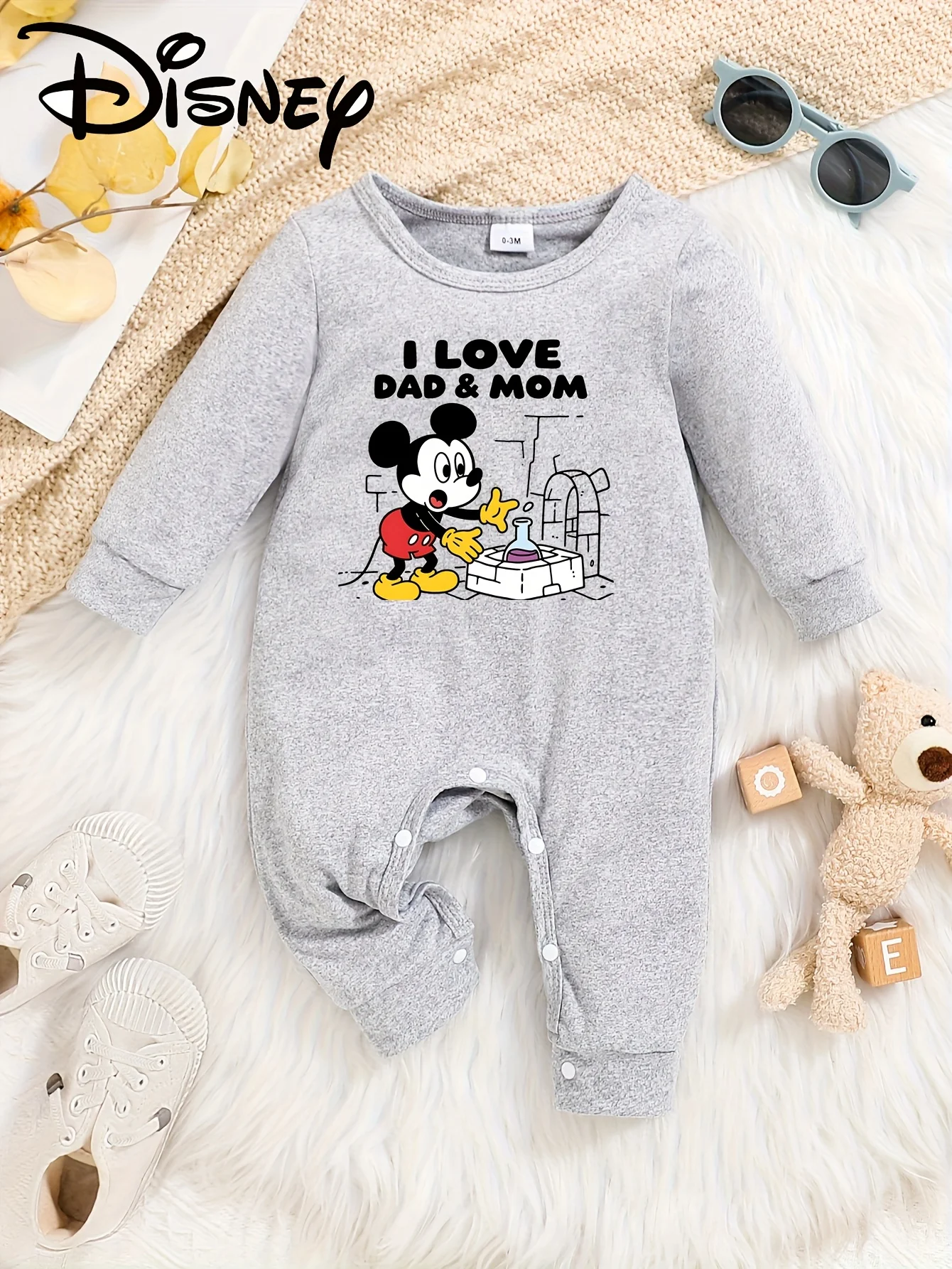 

【Осанторизованный】Детский комбинезон с длинными рукавами Disney Mickey Mouse, милый узор, круглый вырез, мягкий и удобный, можно стирать в машине, подходит для всех сезонов, подходит для уличного ношения