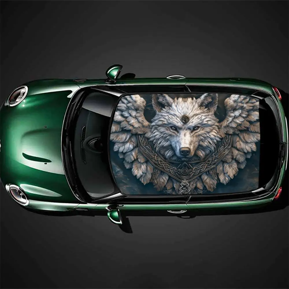 Silver Feather Wolf Soul Muster Auto-Vinylfolien, Auto-Dach-Grafikaufkleber, zeigen einzigartige künstlerische Geschmacksrichtungen.