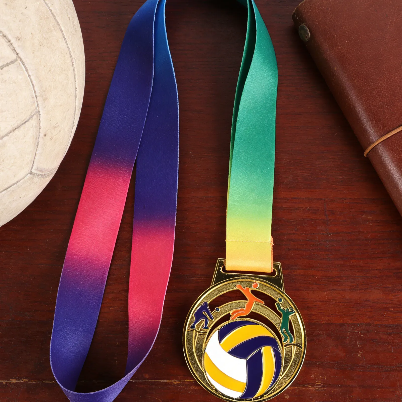 

5Pcs Volleyball Award Medals Zinc Alloy Gold Metal Sports Prizes Neck Ribbon Team Competition Recognition Trophies