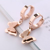 Stainless Steel Butterfly Hoop Earrings For Women Jewelry Gift Female Long Tassel Frosted Matte Drop Earrings Korean Sent Free