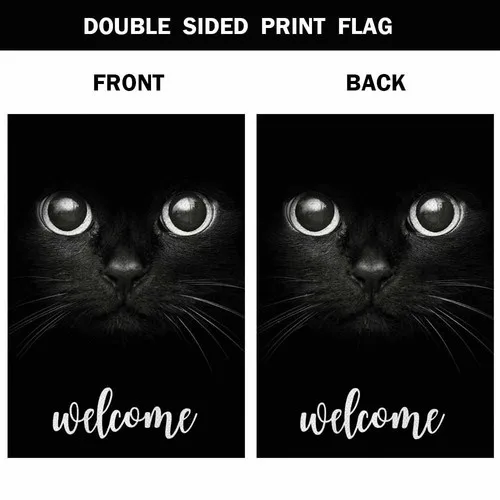 Cat Welcome House Flag 28 x 40 Inch Large Vertical Double Sided Black Cat Sho... HHZ UUV HHM UUX
