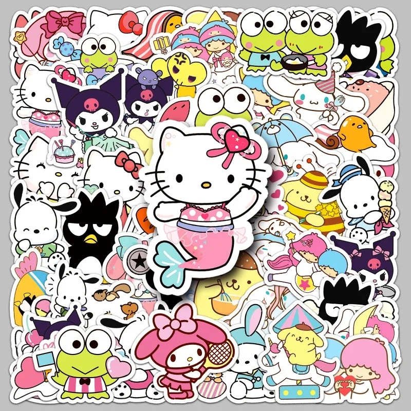 50 pezzi di cartone animato Hello Kitty decorazione impermeabile cannella computer portatile scatola di cancelleria adesivo ricompensa per bambini