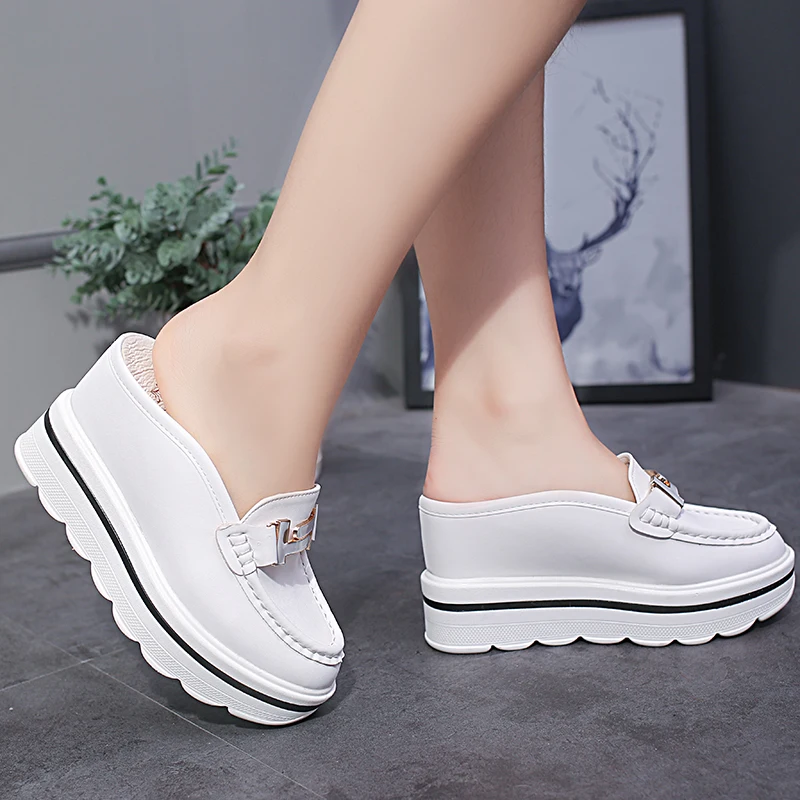 Sandals and Slippers Women\'s New Korean Version of The Thick Bottom Wedge Slippers Baotou Half Slippers women casual shoes ﻿