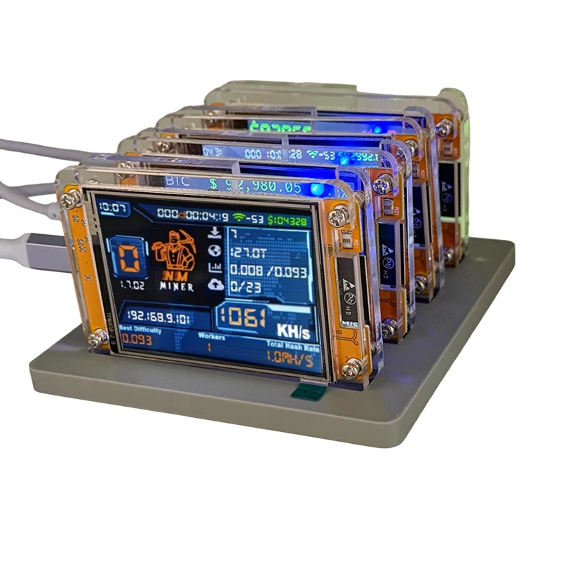 A03F Upgraded 4X1060KH/S for NMMiner for NerdMiner+ 4 Slots Stand 2.8 Inch Smart Display Bitcoin for Solo Lottery Miner