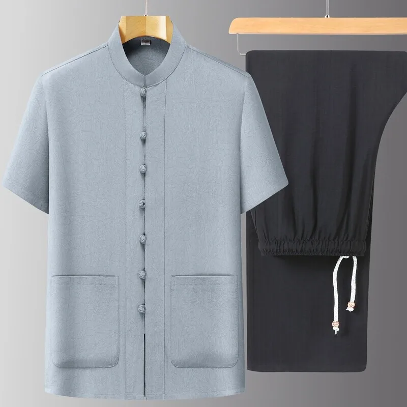 ملابس رجالية طقم سويت شيرت صيفي غير رسمي ملابس رياضية مع قمصان وسراويل 2 قطعة ملابس عمل مريحة #4