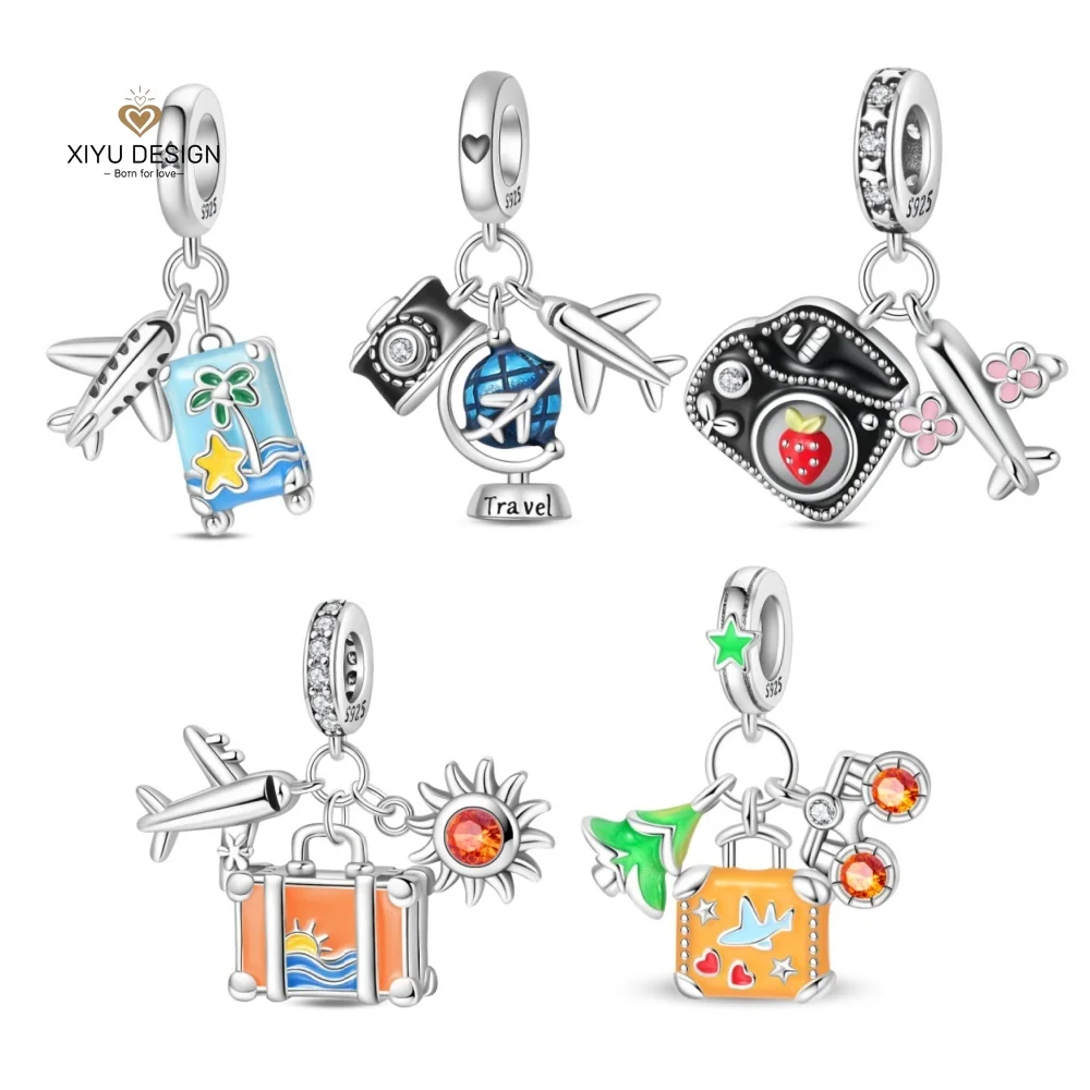 

Шарм-бусина из стерлингового серебра 925 пробы в виде самолета, чемодана, паспорта для любителей путешествий, женские украшения, подходит для браслетов и ожерелий DIY, подарок для путешественников