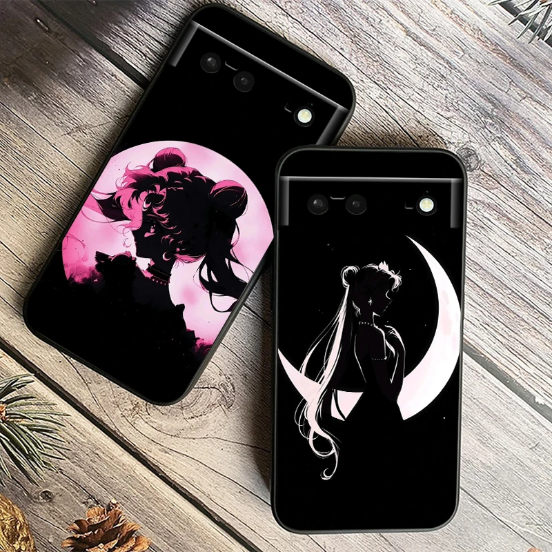 S-Sailor Moon Anime Schattig Meisje Voor Google Pixel 9 8 7a 7 6a 6 5a 5 4 4a Xl 5G Zwart Siliconen Schokbestendig Shell Funda Telefoonhoesje