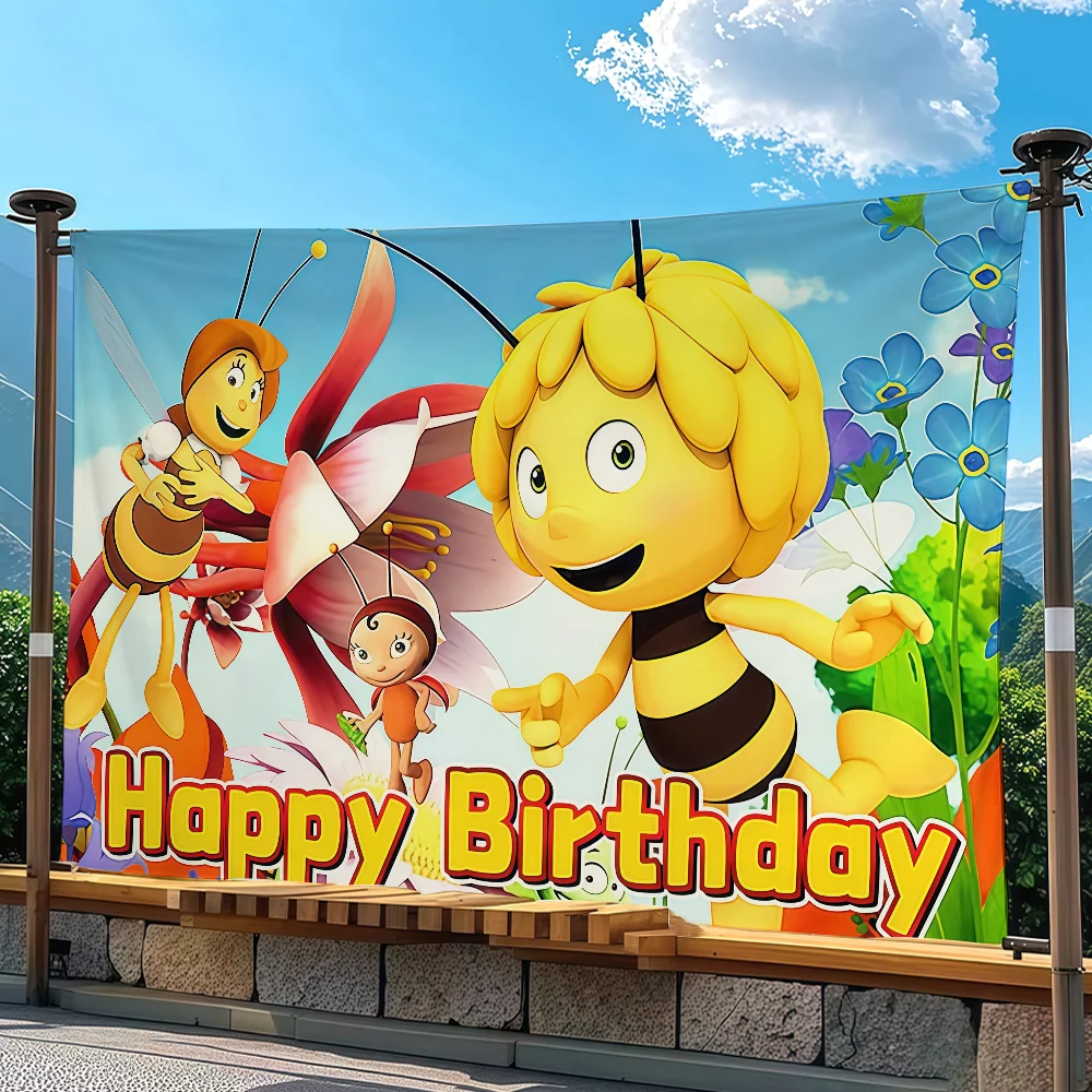Cartoon M-Maya The Bee Flag For Sports Matches  Games Parade Rally Holiday Festival Backyard Balcony Club Bar Decor