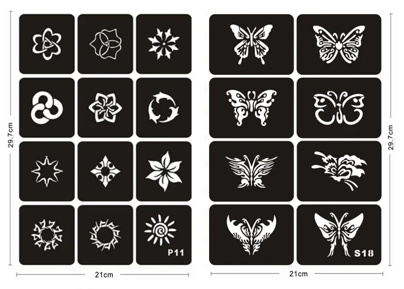 Airbrush Tattoo Stencils Templates Flower Butterfly Henna Stencil Reusable for Women Girls Glitter Tattoos Glitter Tatoo Stencil