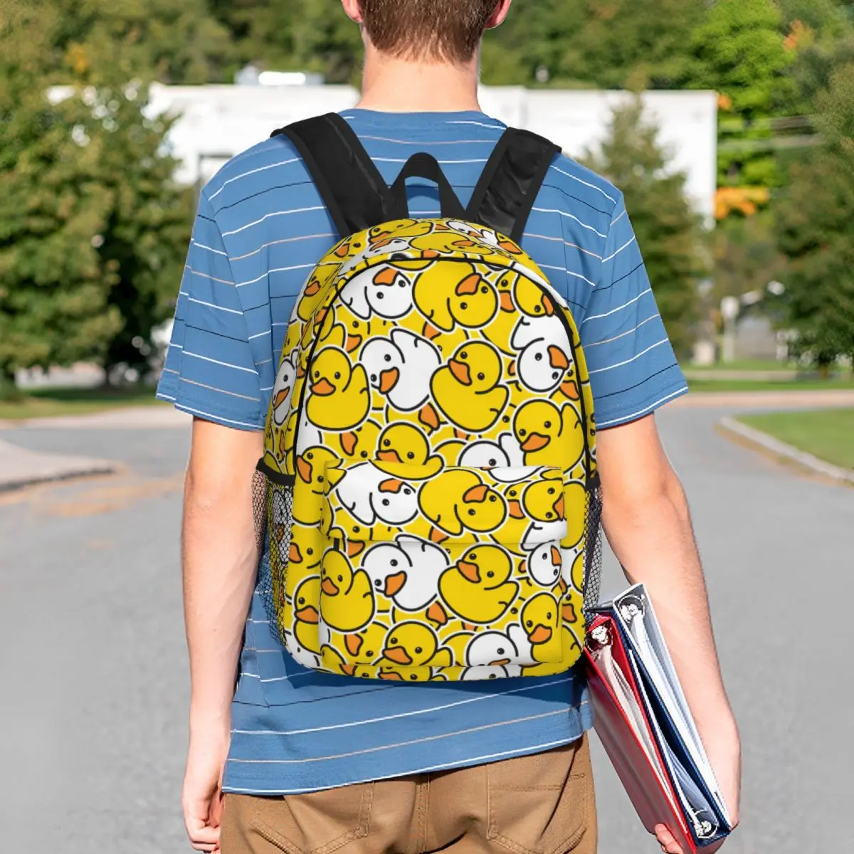 Mochila de viaje con patrón de dibujos animados de patos para hombres y mujeres, bolsa de libros para computadora escolar, bolsas de día para estudiantes universitarios