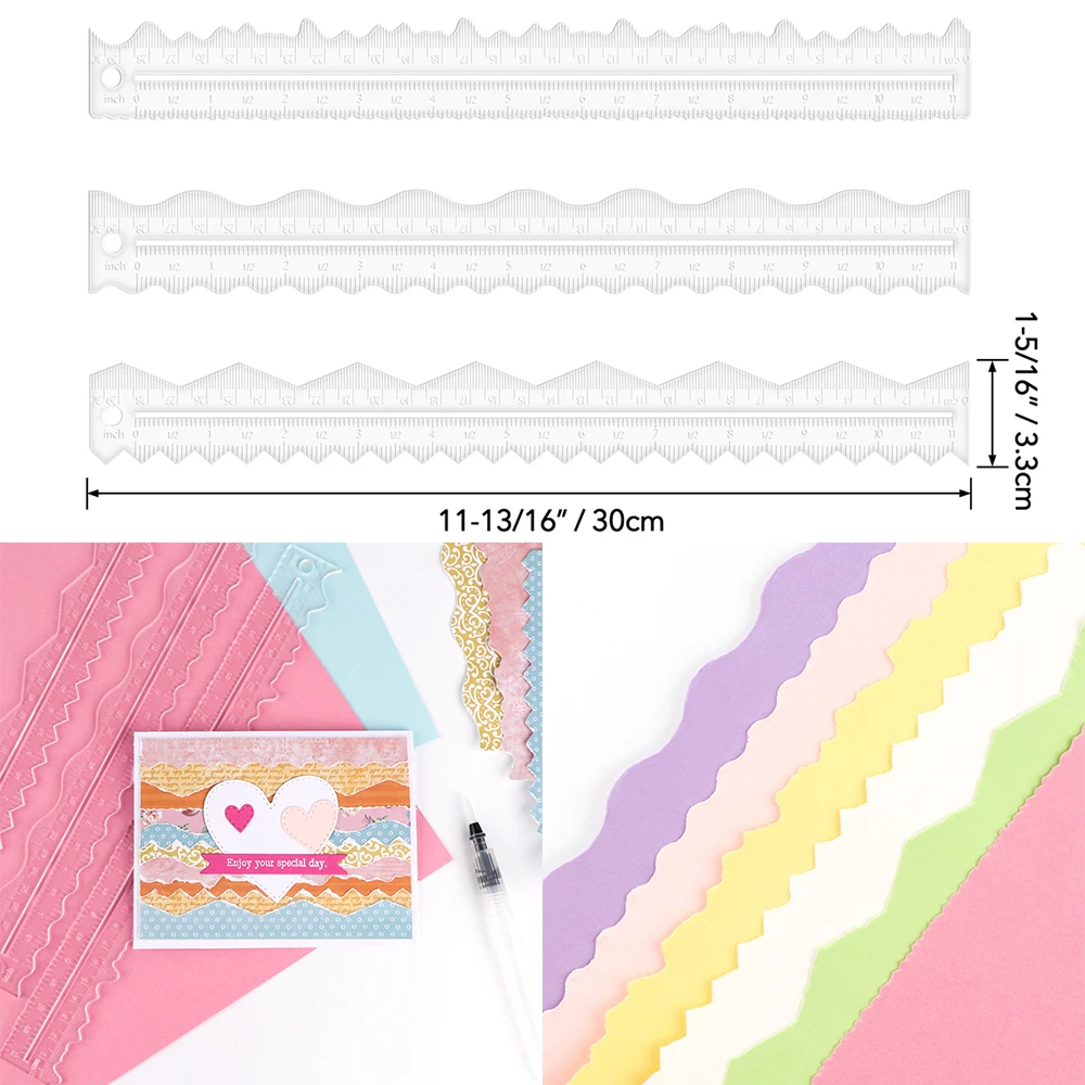 Wave Zigzag Deckle Edges Acrylic Paper Tearing Ruler 3pcs/set Tear Rulers Guides for DIY Scrapbooking Decorative Edge Paper Card