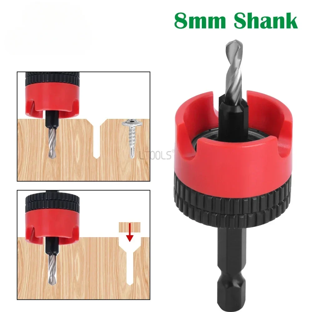 1PC Woodworking Limit Countersink Drill Non Slip Hexagonal Shank with Bearing Adjustable Step Drill Countersink Screw Opener